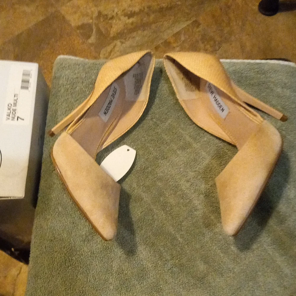 Steve Madden Valko D’Orsay Heels Nude Multi-Color Suede and Snakeskin Size 7 - Picture 7 of 12